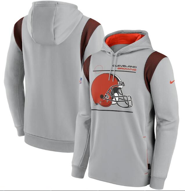 Men's Cleveland Browns 2021 Grey Sideline Logo Performance Pullover Hoodie